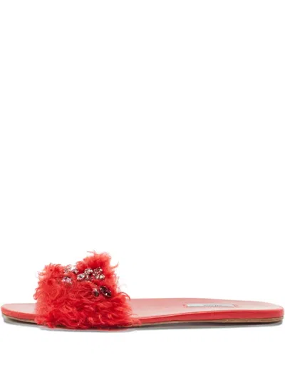 Pre-owned Prada Embellishment Flat Sandals In Red