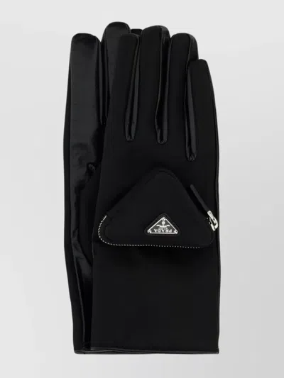 Prada Emblem Logo Zipper Detail Gloves In Black