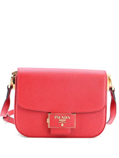 Pre-owned Prada Embleme Flap Bag Saffiano Leather Small Shoulder Bag In Red