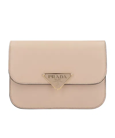 Prada Emblème Flip Shoulder Bag In Nude