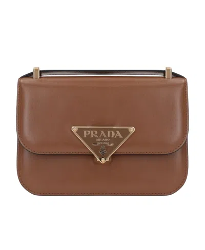 Prada Emblème Shoulder Bag In Brown