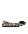 Prada Python Print Leather Ballerinas With Bow In Animal Print