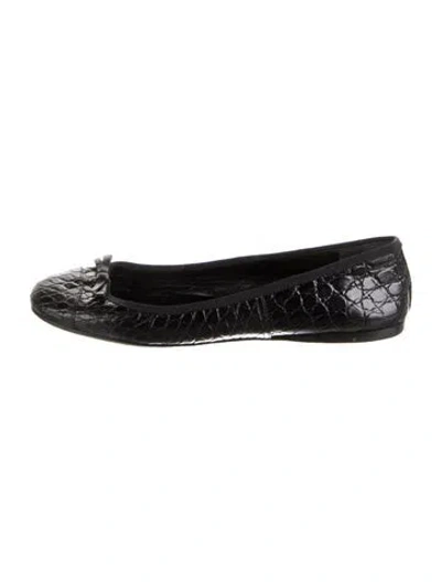 Pre-owned Prada Embossed Leather Animal Print Ballet Flats In Black