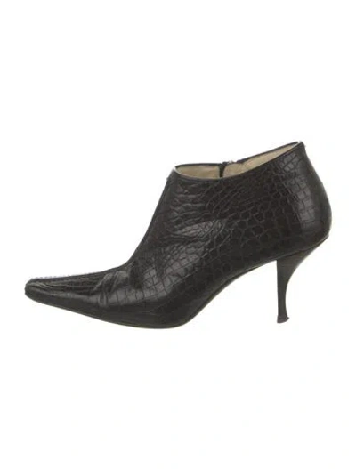 Pre-owned Prada Embossed Leather Animal Print Boots In Black