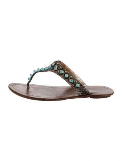 Pre-owned Prada Embossed Leather Animal Print Flats In Blue/brown