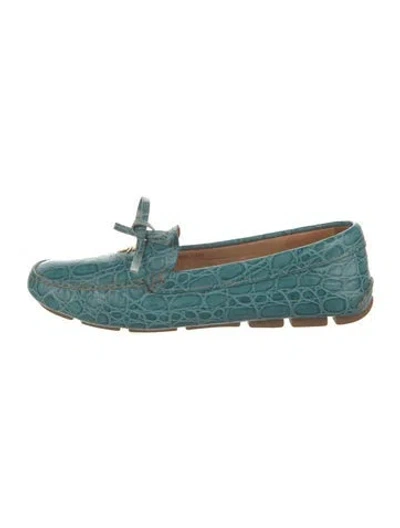 Pre-owned Prada Embossed Leather Animal Print Loafers In Blue