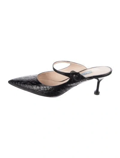 Pre-owned Prada Embossed Leather Animal Print Mules In Black
