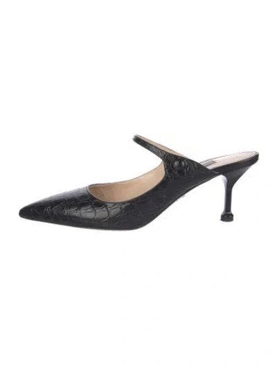 Pre-owned Prada Embossed Leather Animal Print Mules In Blue