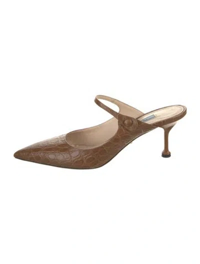 Pre-owned Prada Embossed Leather Animal Print Mules In Brown