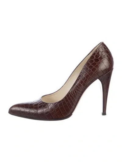 Pre-owned Prada Embossed Leather Animal Print Pumps In Brown