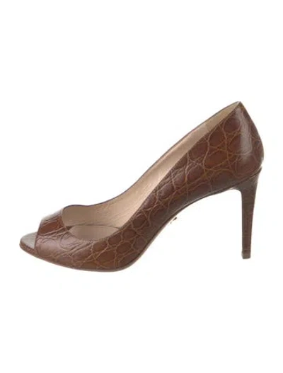 Pre-owned Prada Embossed Leather Animal Print Pumps In Brown
