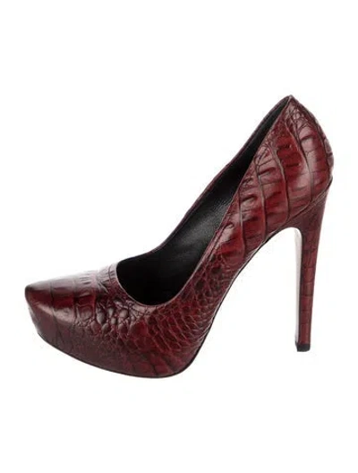 Pre-owned Prada Embossed Leather Animal Print Pumps In Red
