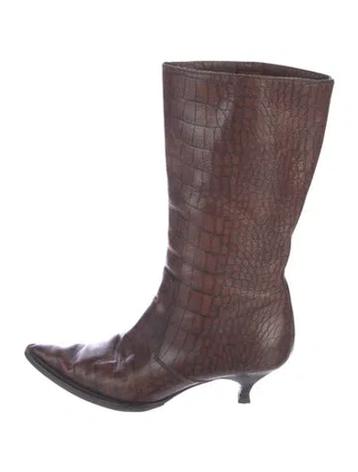 Pre-owned Prada Embossed Leather Animal Print Rain Boots In Multi