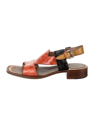 Pre-owned Prada Embossed Leather Animal Print Sandals In Multi