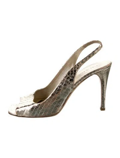 Pre-owned Prada Embossed Leather Animal Print Slingback Sandals In Gold