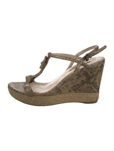 Pre-owned Prada Embossed Leather Animal Print T-strap Sandals In Neutral