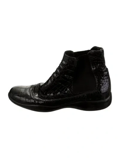 Pre-owned Prada Embossed Leather Boots In Black