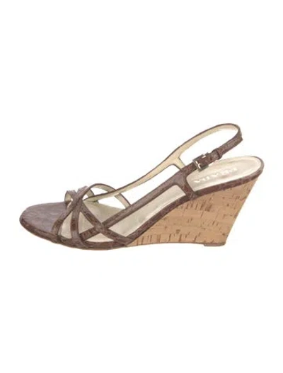 Pre-owned Prada Embossed Leather Colorblock Pattern Slingback Sandals In Brown