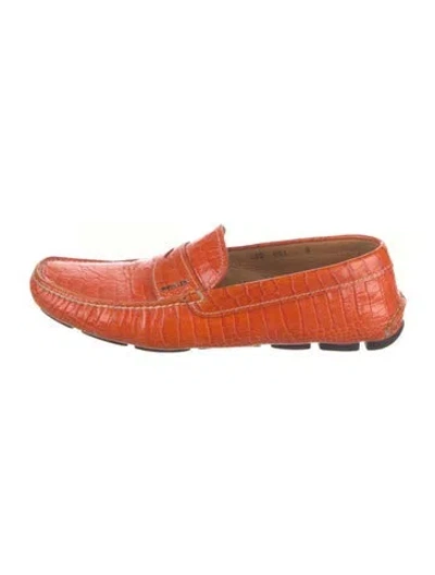 Pre-owned Prada Embossed Leather Drivers In Orange