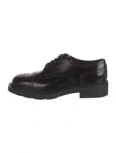 Pre-owned Prada Embossed Leather Eyelet Trim Brogues In Black
