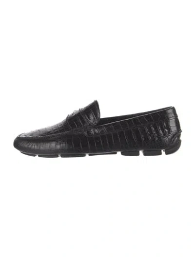 Pre-owned Prada Embossed Leather Loafers In Black