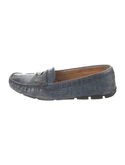Pre-owned Prada Embossed Leather Loafers In Blue