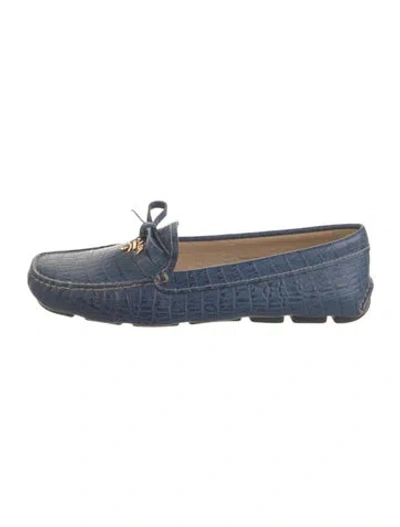 Pre-owned Prada Embossed Leather Moccasins In Blue
