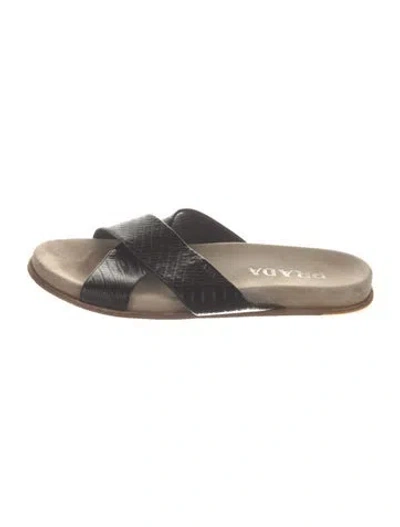 Pre-owned Prada Embossed Leather Mules In Black