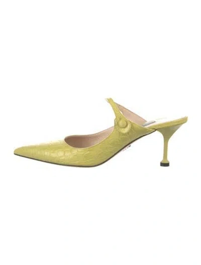 Pre-owned Prada Embossed Leather Mules In Yellow