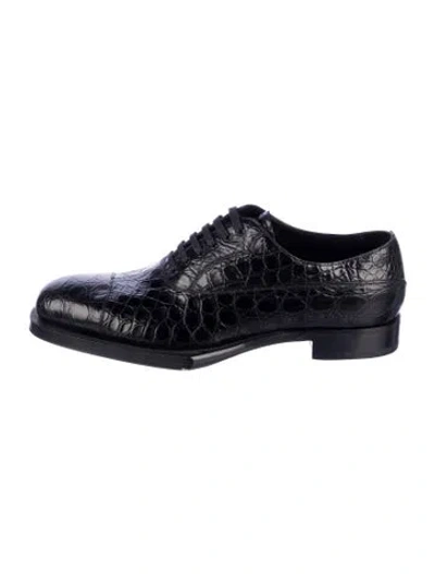 Pre-owned Prada Embossed Leather Oxfords In Blue