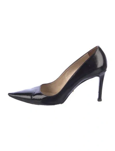 Pre-owned Prada Embossed Leather Pumps In Black