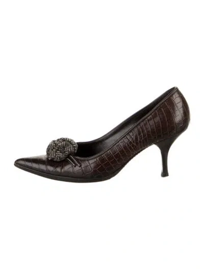 Pre-owned Prada Embossed Leather Pumps In Brown