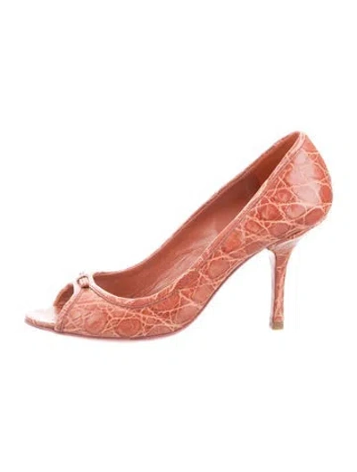 Pre-owned Prada Embossed Leather Pumps In Brown