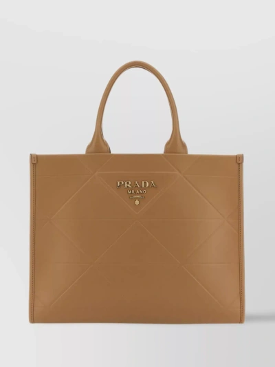 Prada Embossed Leather Quilted Tote In Brown