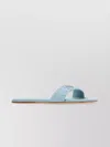 Prada Embossed Leather Slides Flat Sole In Blue