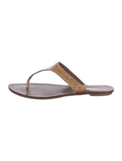 Pre-owned Prada Embossed Leather Slides In Neutral