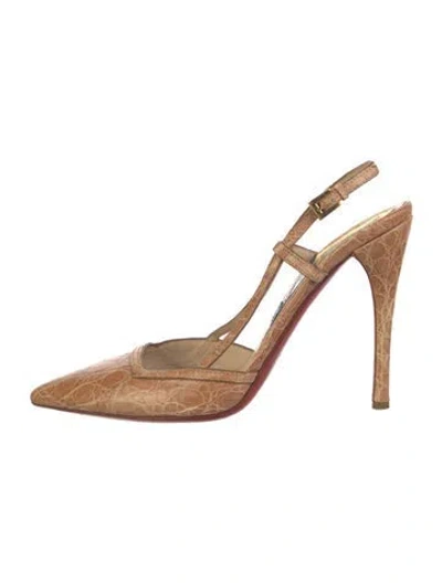 Pre-owned Prada Embossed Leather Slingback Pumps In Neutral