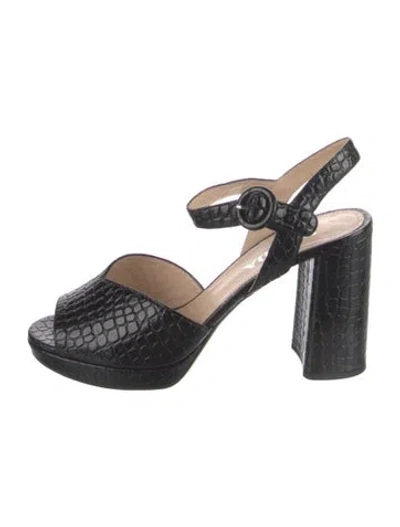 Pre-owned Prada Embossed Leather Slingback Sandals In Black