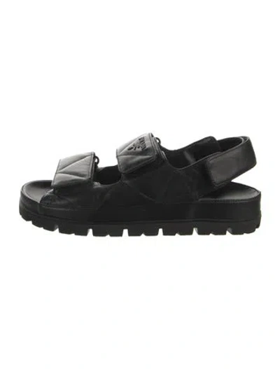 Pre-owned Prada Embossed Leather Slingback Sandals In Black