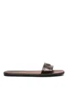 Prada Triangle Logo Croc-embossed Leather Flat Sandals In Brown