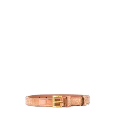 Prada Beige Embossed Buckle Belt In Pink