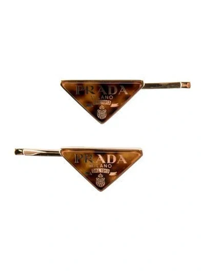 Pre-owned Prada Embossed Turtle Shell Enameled Metal Triangle Hair Clip In Multi