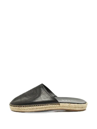 Pre-owned Prada Embossed-logo Espadrille Mules In Black