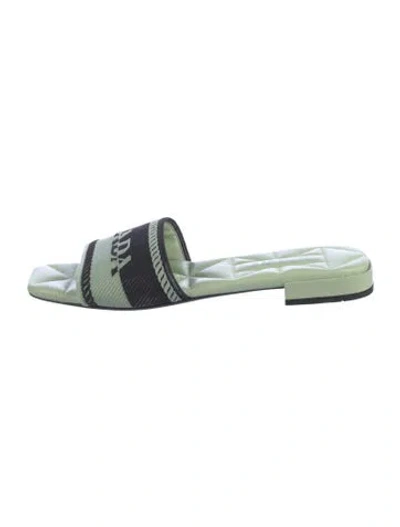 Pre-owned Prada Embroidered Accent Slides In Green