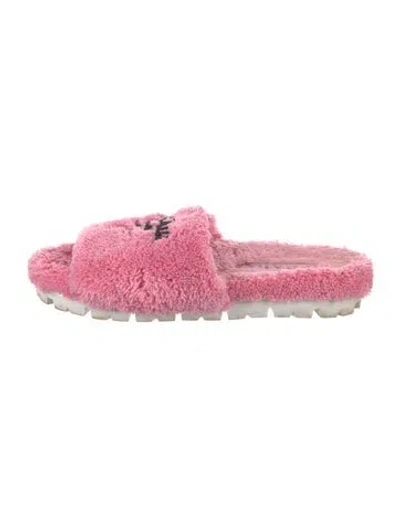 Pre-owned Prada Embroidered Accent Slides In Pink