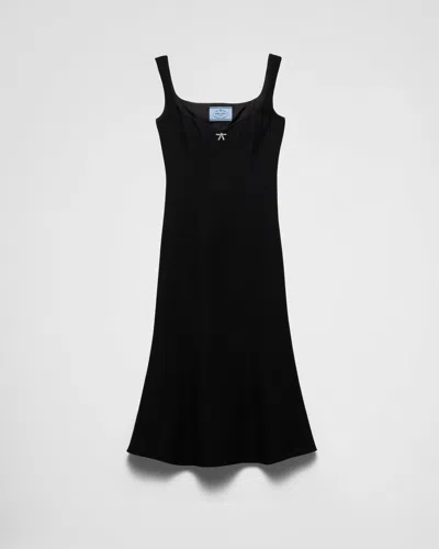 Prada Bow Cady Midi Dress In F0002 Nero