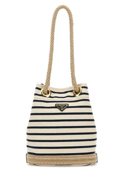 PRADA EMBROIDERED CANVAS BUCKET BAG