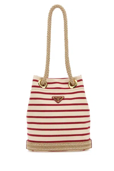 PRADA EMBROIDERED CANVAS BUCKET BAG