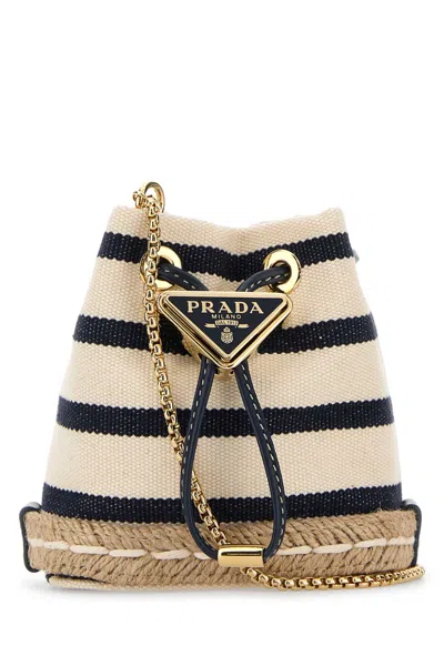 Prada Embroidered Canvas  Bucket Bag