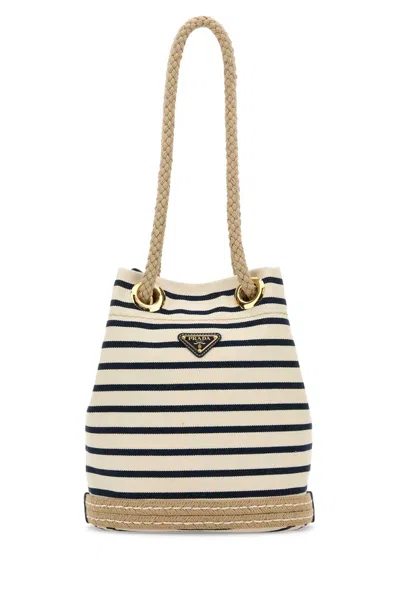 PRADA PRADA EMBROIDERED CANVAS BUCKET BAG